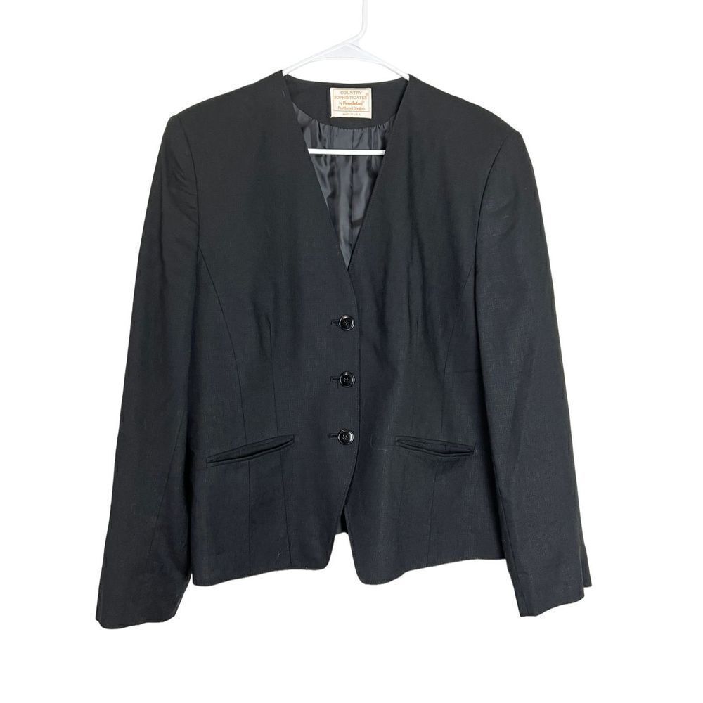 Vintage 80's Pendleton Country Sophisticates‎ Black Button Blazer Size 14